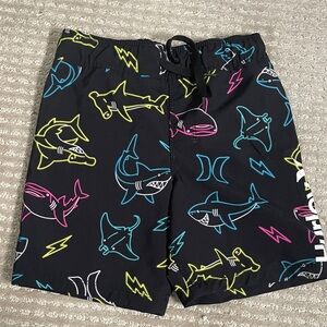 Hurley Black Swim Trunks with Neon Shark Print